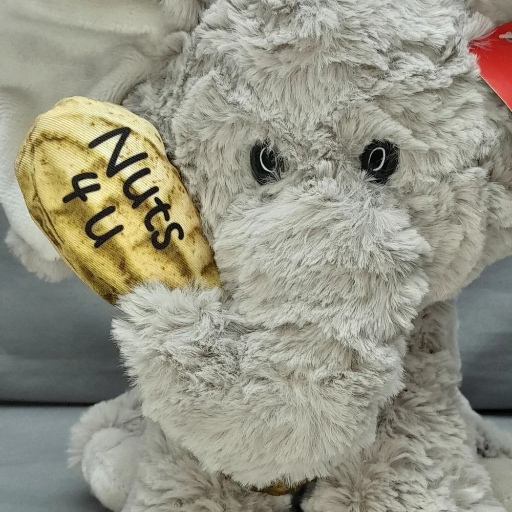 Aurora Elephant Plush Nuts 4 U Gray Stuffed Animal Holding Peanut 8